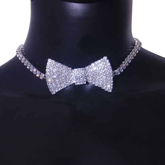 Crystal Bow Tie Choker Collar Chain Lady Rhinestone Tennis Chain Necklace - Picture 5 of 8
